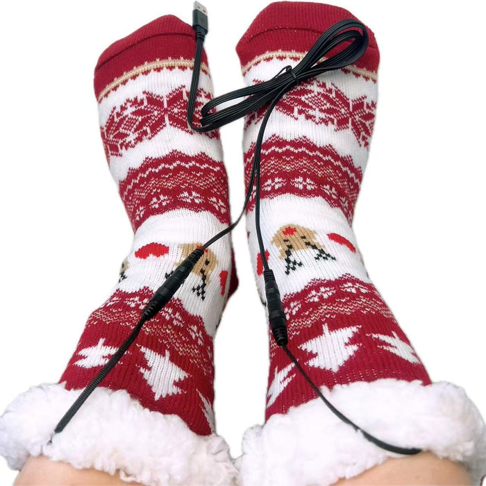 Plushridge USB Heated Christmas Socks with Cozy Sherpa Lining
