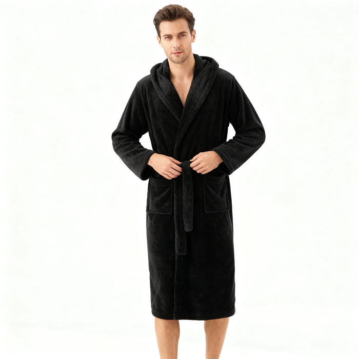 Plushridge™ Men's Long Hooded Bathrobe in Quick-Drying Plush Fleece