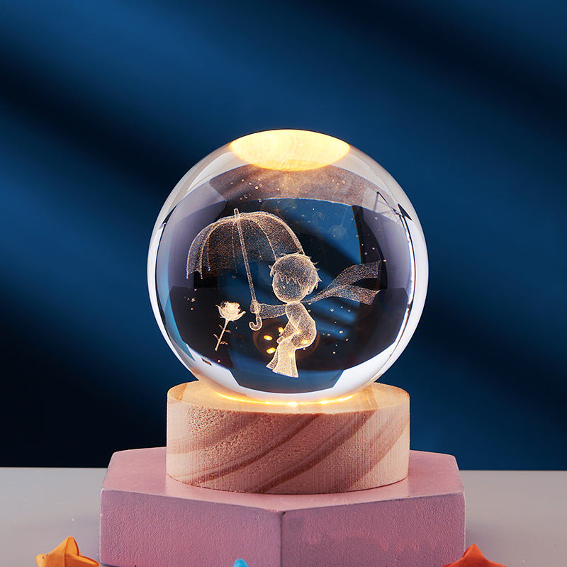 3D Crystal Ball Night Light, Solar System Inner Carving