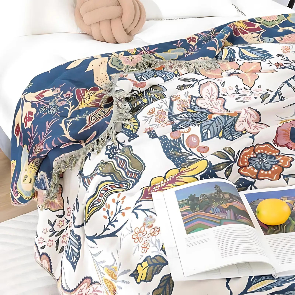Rustic Artistic Floral 100% Cotton Blanket