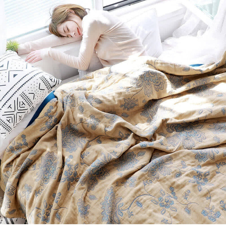 Five Layer Floral Cotton Gauze Blanket