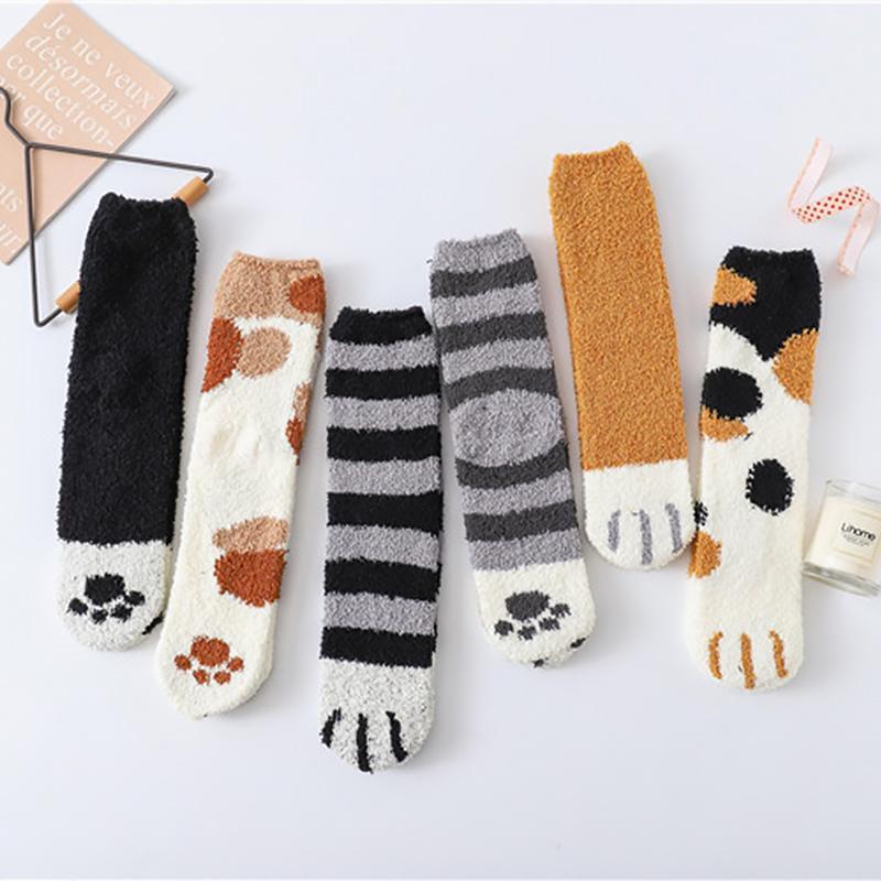 Cute Cat Paw Socks in Plush Coral Fleece – One Size Fits Most