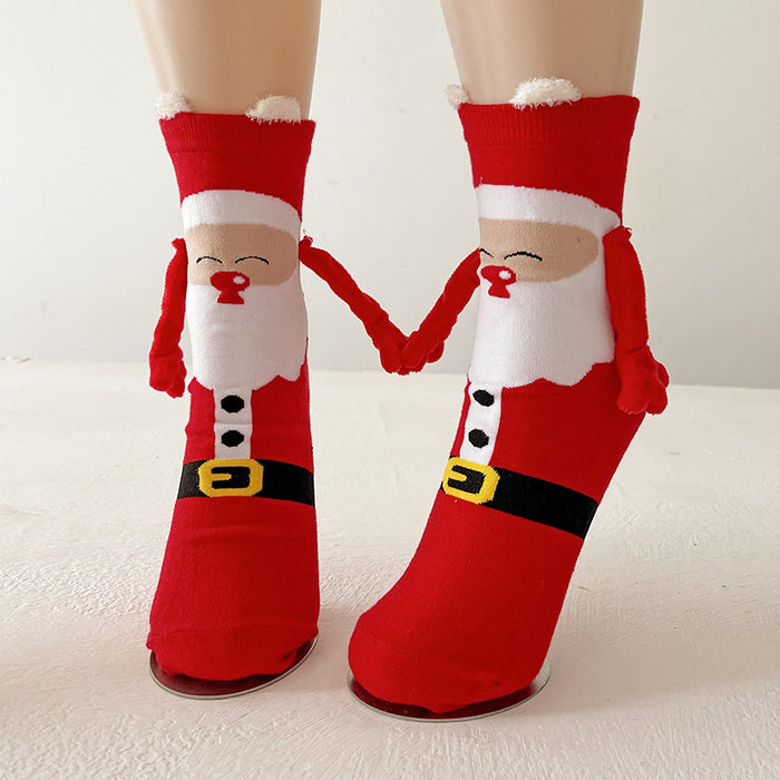 Plushridge Magnetic Hand-Holding Christmas Socks for Couples