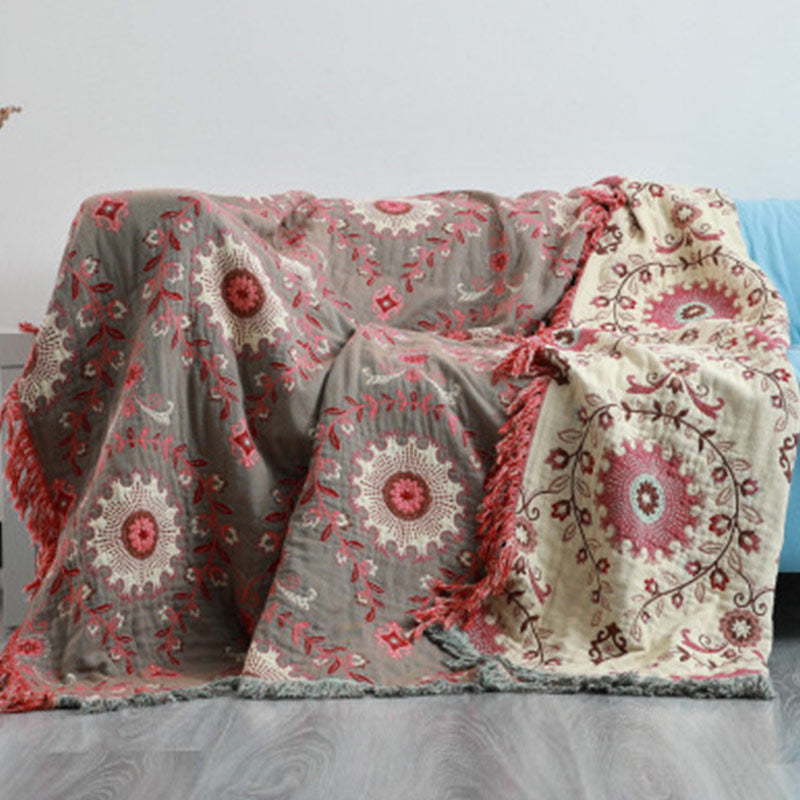 Reversible Cotton Couch Cover Blanket for Sofa and Bed