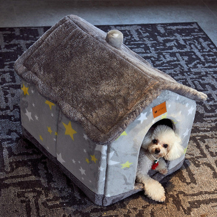 Foldable plush cat house with cushion