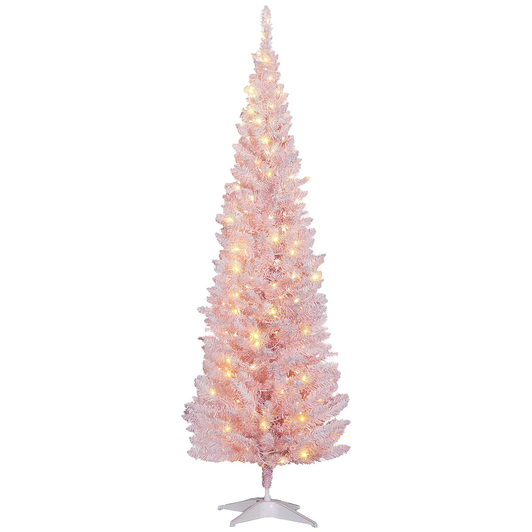 Pink pre-lit pencil Christmas tree 6 ft