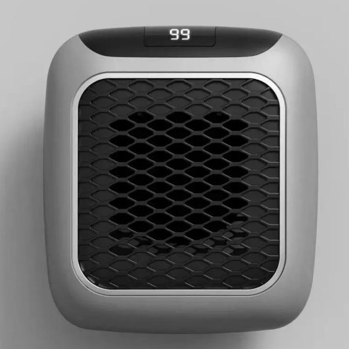 Compact gray wall-socket space heater