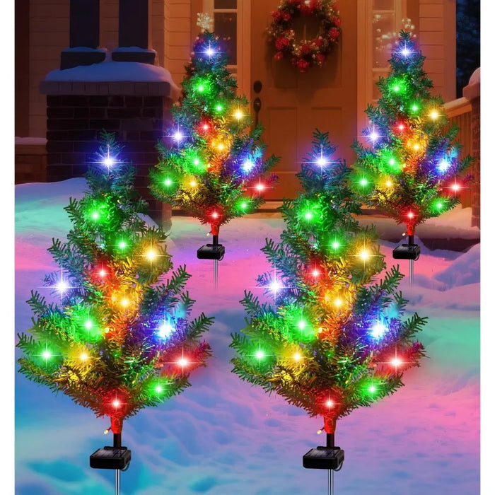 Plushridge Solar Mini Christmas Trees, Set of 4 Multicolor LED Stakes
