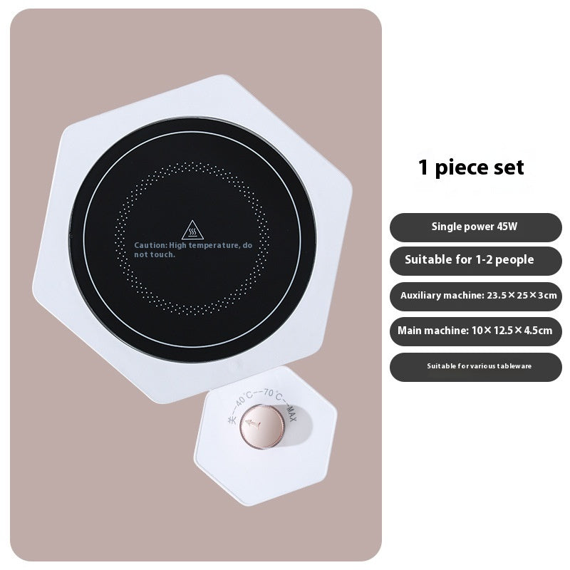 White hexagonal food warming plates joined in a cluster