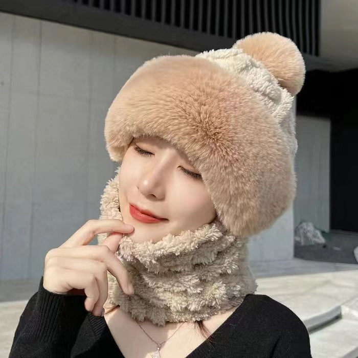 Plushridge Plush Hood Hat with Neck Warmer and Pompom