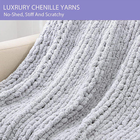 Chenille Chunky Knitted Blanket, Thick Cable Knit Throw for Couch Bed Sofa