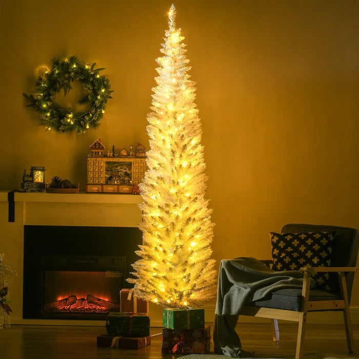 Plushridge 7 ft White Pencil Christmas Tree with 200 Warm White LEDs