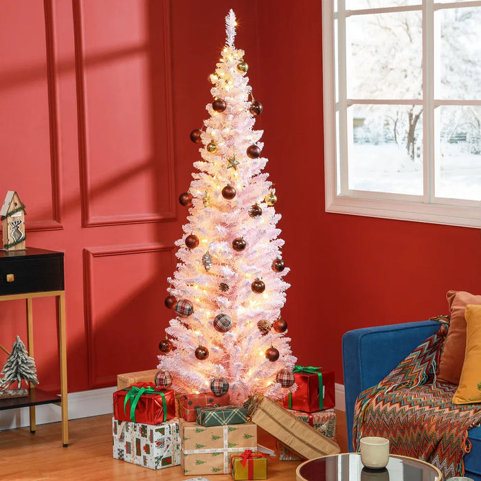 Plushridge 6 ft Pink Pencil Christmas Tree with 170 Steady LEDs
