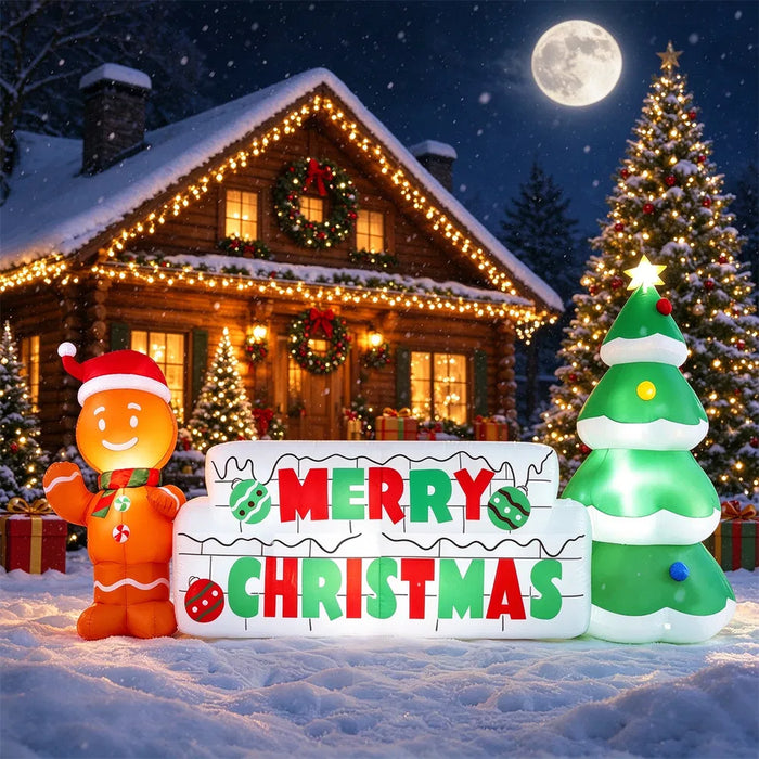 Plushridge Inflatable Merry Christmas Sign 9.5 ft with Gingerbread Man
