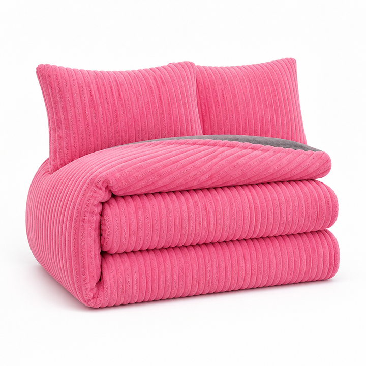 Coral Fleece Duvet Cover Set with 2 Pillowcases, Warm and Soft