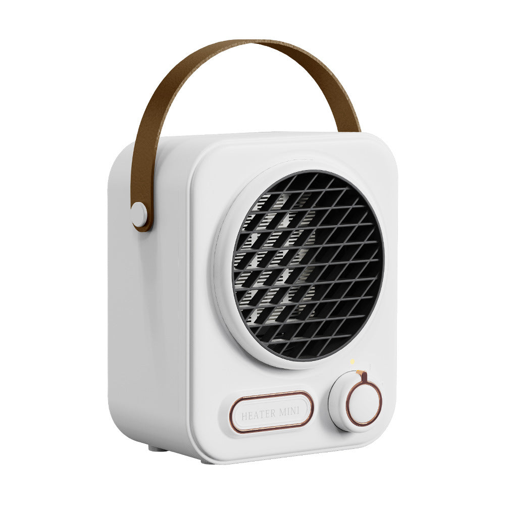 Retro desk space heater with leather handle