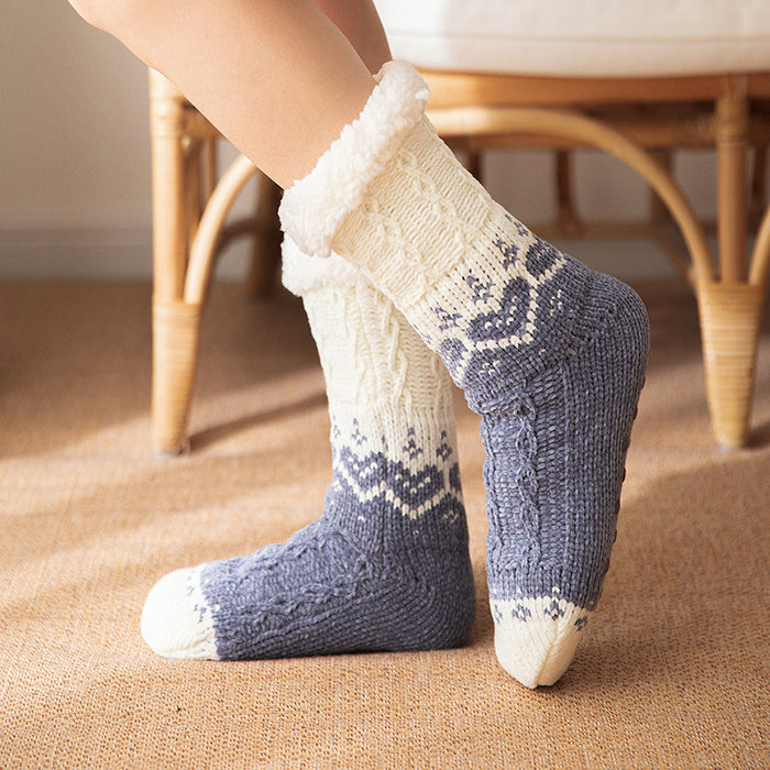 Plushridge Plush-Lined Heart Knit House Socks with Grip Dots