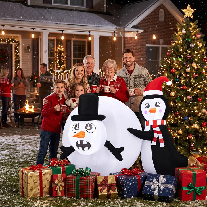 Inflatable penguin with giant snowball