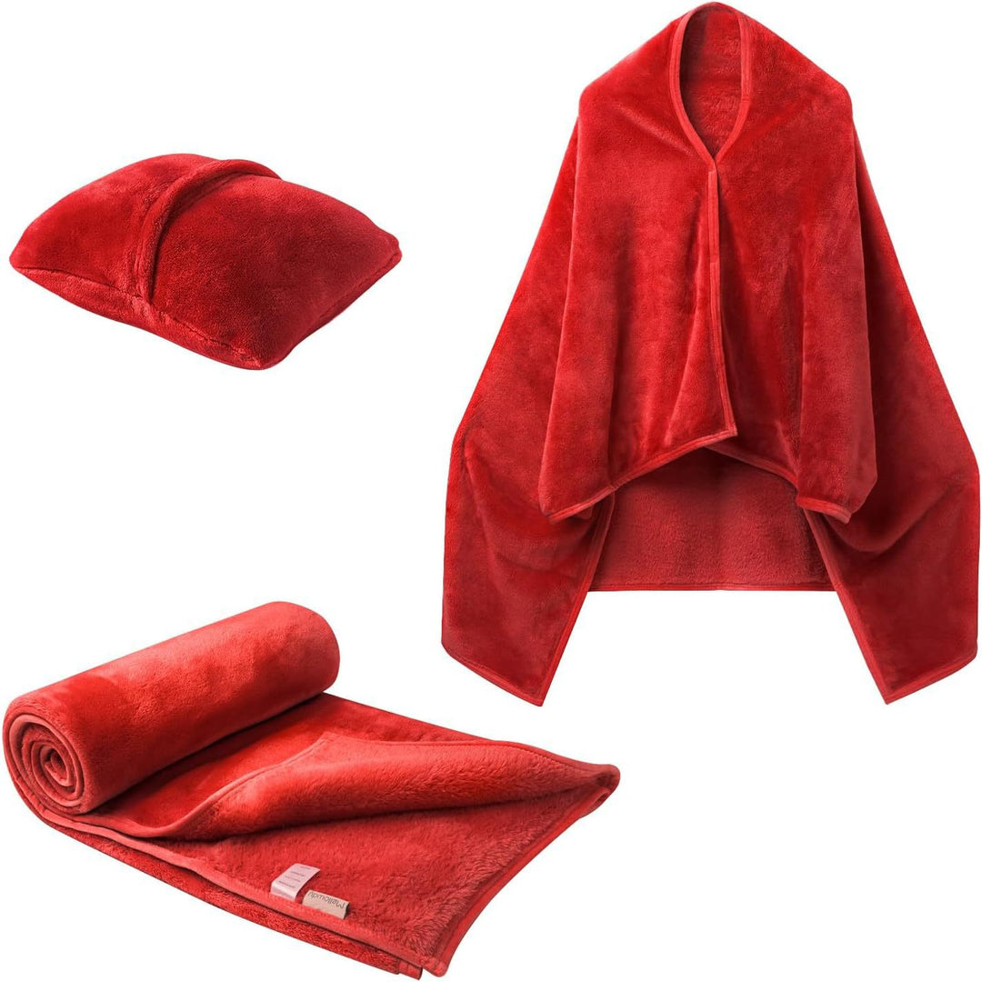 Fleece blanket worn as shawl with buttons