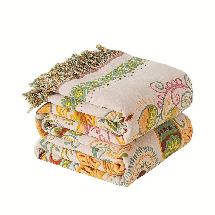 Bohemian Reversible Sofa &amp; Bed Throw Vibrant Autumn Leaf Design