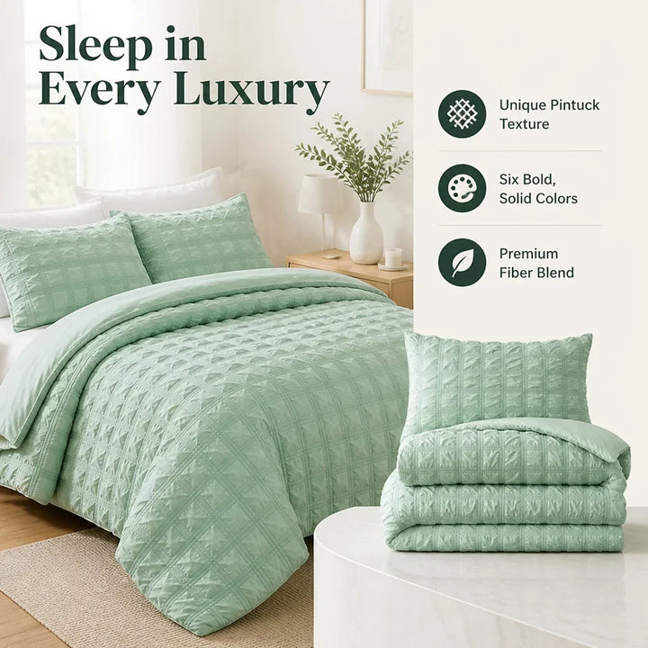 Pintuck Duvet Cover Set with Textured Finish, Wrinkle-Free