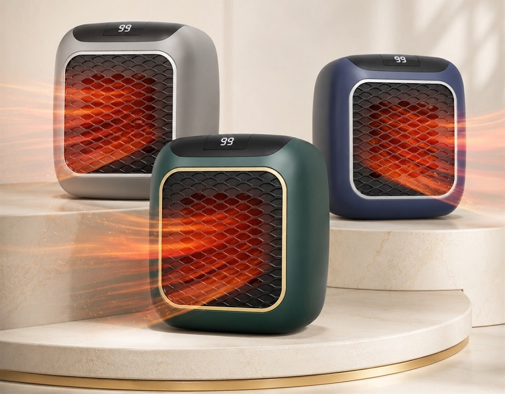Compact gray wall-socket space heater