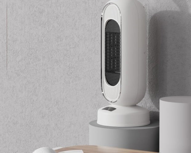 White oscillating tower fan heater with handle