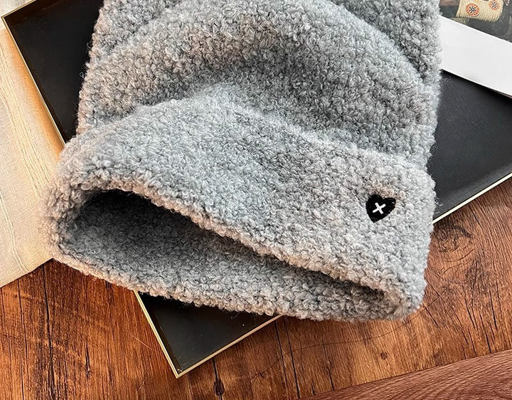 Cream fluffy sherpa beanie with cat ears