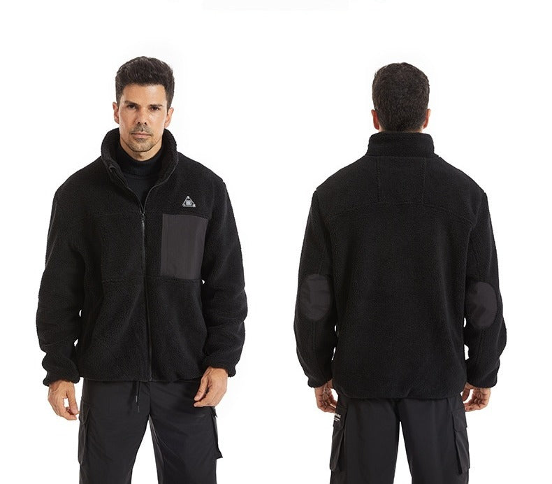 Man wearing heated sherpa fleece jacket