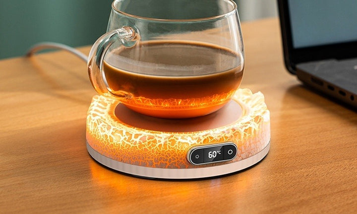 Black volcano mug warmer with colored light
