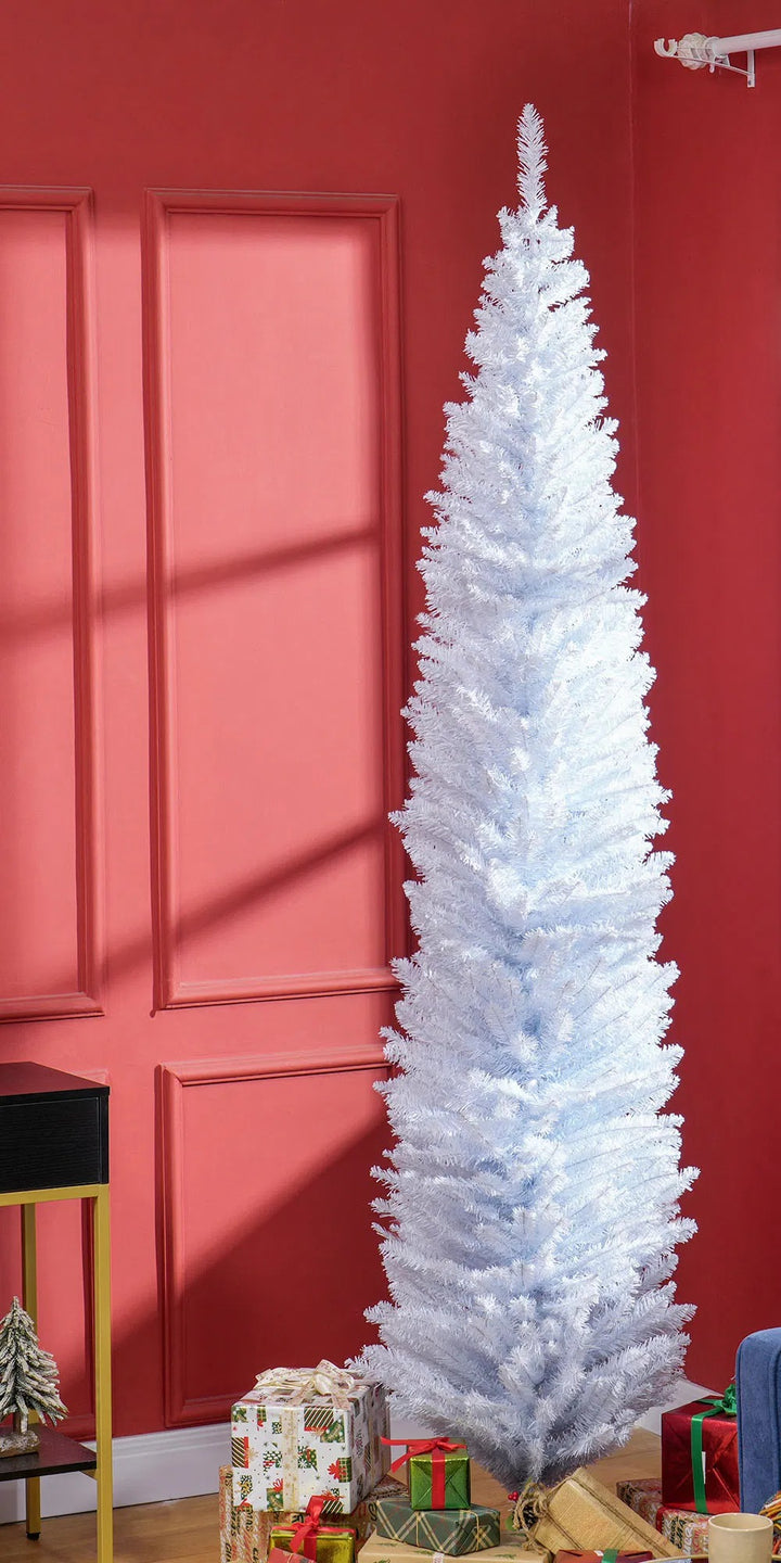 Tall white slim pencil Christmas tree