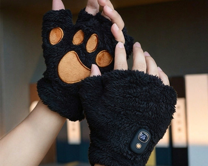 Plushridge Heated Fingerless Cat Paw Gloves, Rechargeable