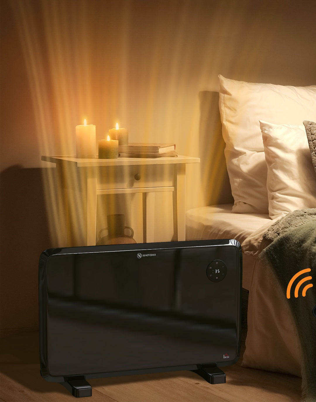 Slim black panel heater mounted on a wall