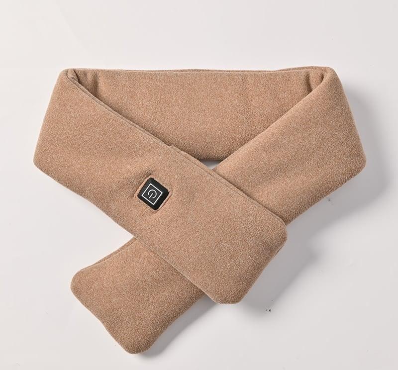 Gray USB heated scarf around neck