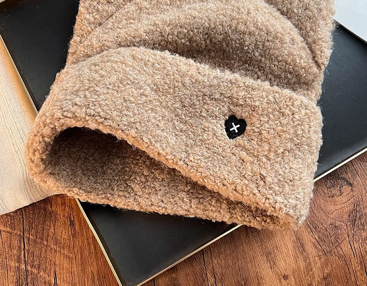 Cream fluffy sherpa beanie with cat ears