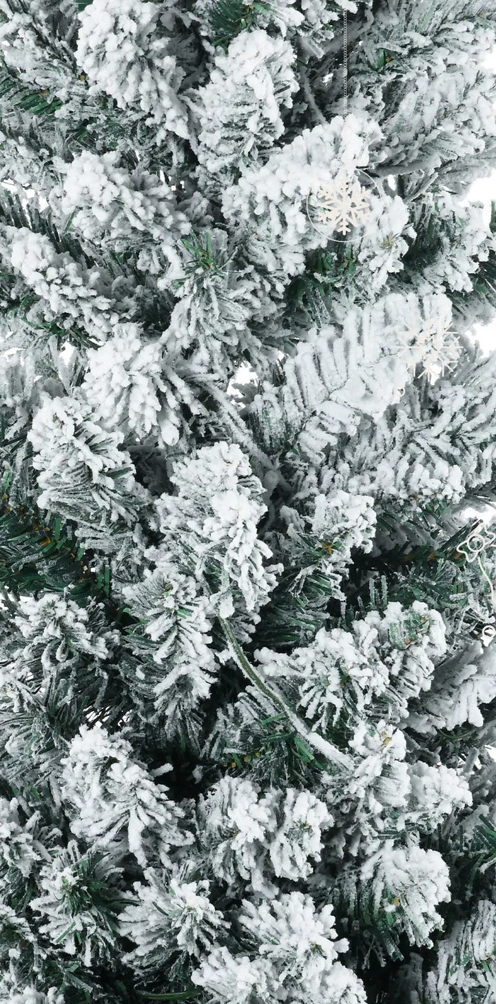 White flocked slim pencil Christmas tree lit warm