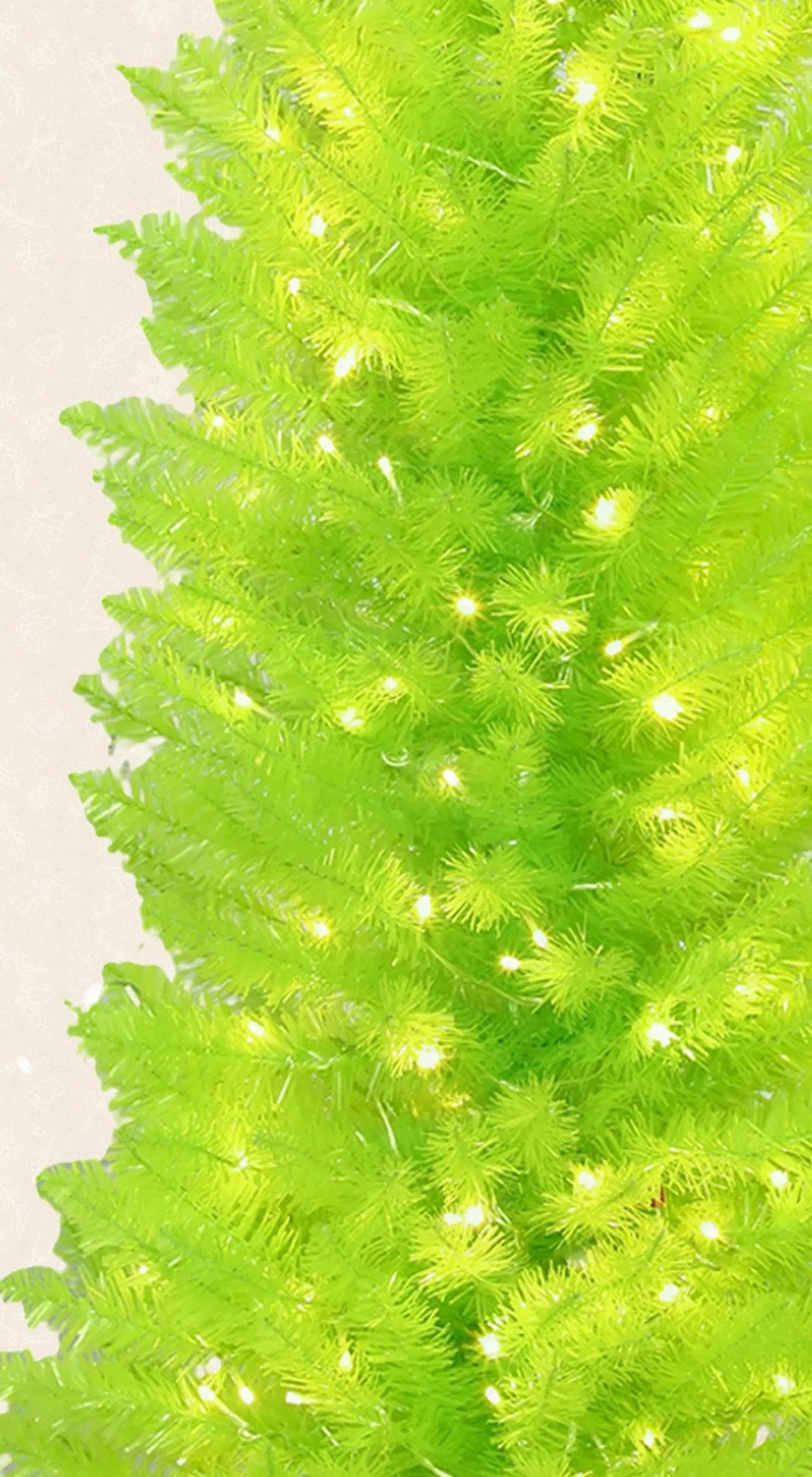 Lime green whimsical tree with bent top and red ball