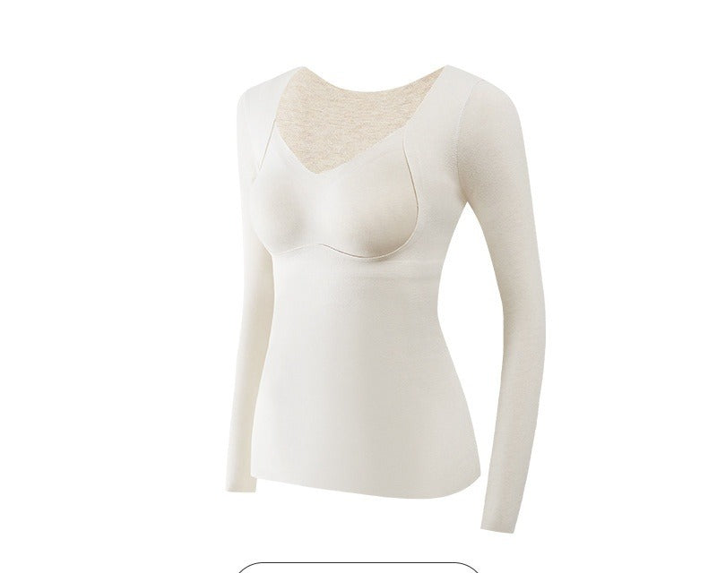 Woman in a black fleece-lined thermal top