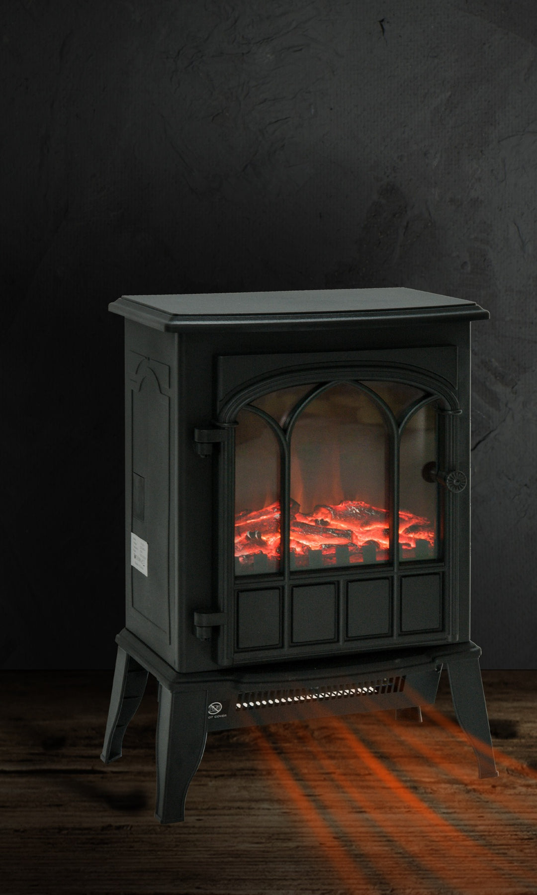 Black electric fireplace stove with LED log glow
