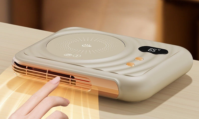Beige mug warmer with warm air hand warmer