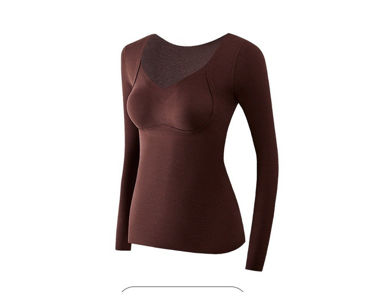 Woman in a black fleece-lined thermal top
