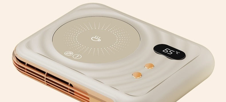 Beige mug warmer with warm air hand warmer