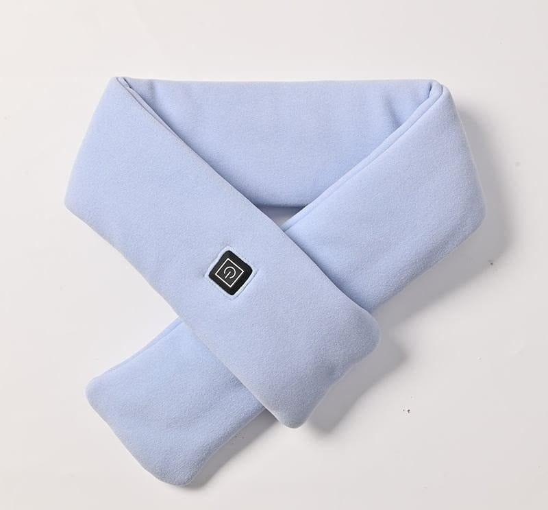 Gray USB heated scarf around neck