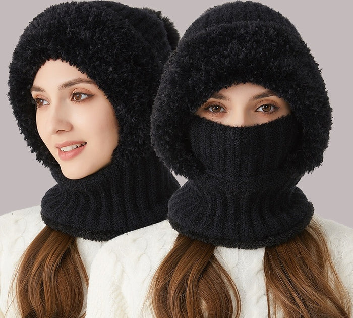 Plushridge Knit Hood Hat with Scarf and Face Cover, Plush Lined