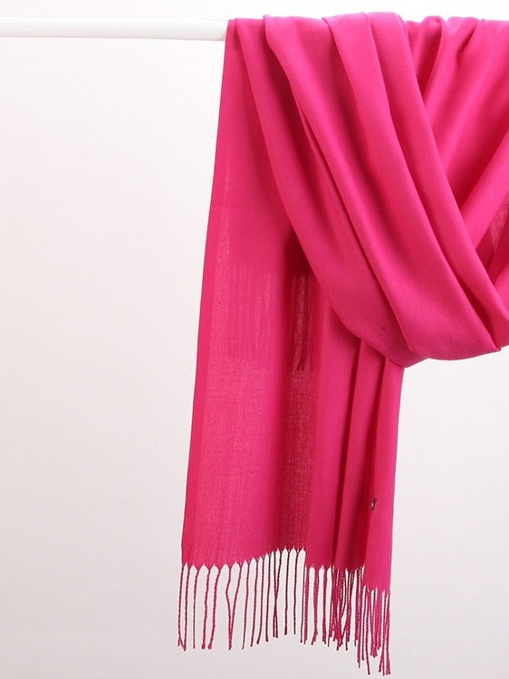 Plushridge Faux Cashmere Fringe Scarf in 18 Solid Colors