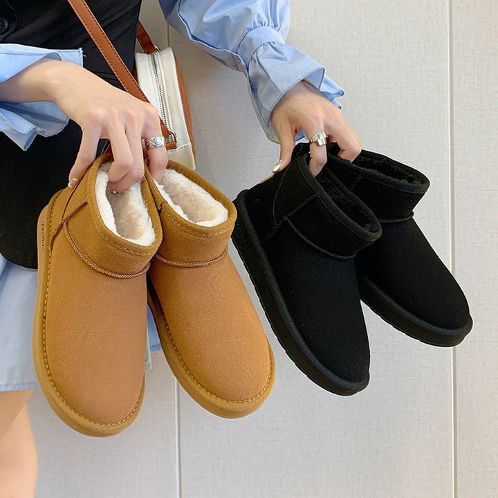 Suede Ankle Boots with Warm Faux Fur Lining