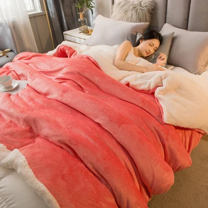 CozyNest Reversible Wool Blanket – Flannel &amp; Cashmere Warm Blanket for Winter