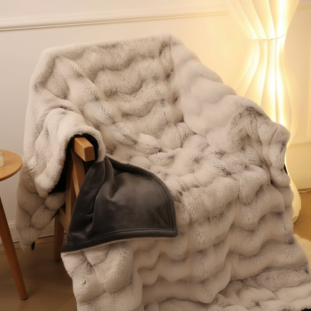 Plushridge™ Double-Sided Faux Rabbit Fur Fleece Blanket, Fluffy and Light