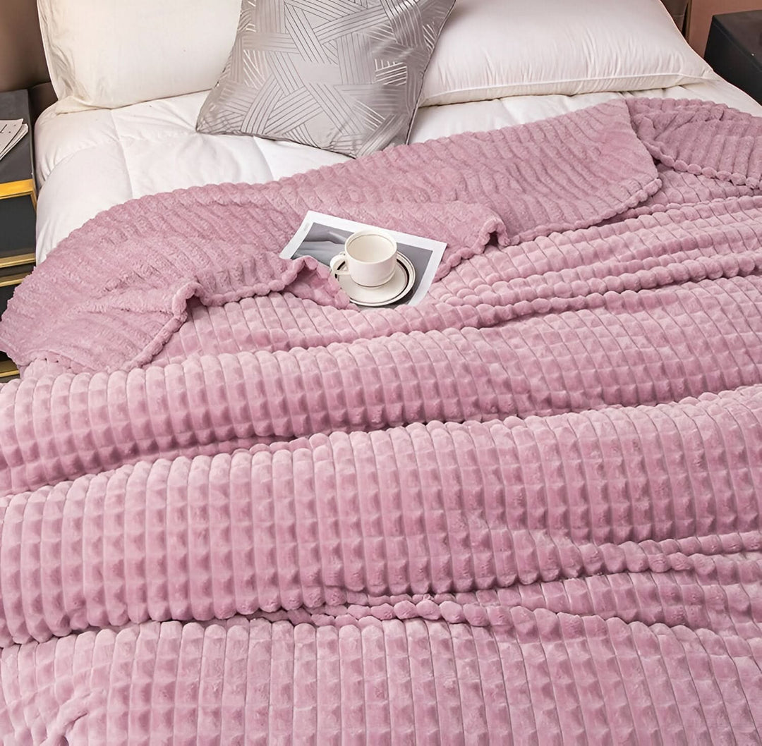 Textured Coral Fleece Blanket, Soft, Warm and Washable