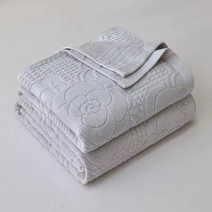Plushridge™ Cotton Terry Weave Blanket with Subtle Floral Pattern